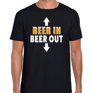 Beer in beer out drank fun t-shirt zwart voor heren - Feestshirts