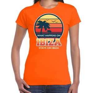 Ibiza zomer t-shirt / shirt What happens in Ibiza stays in Ibiza oranje voor dames - Feestshirts