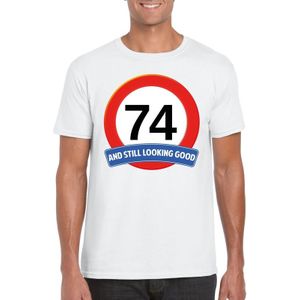 Verkeersbord 74 jaar t-shirt wit heren - Feestshirts