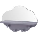 Grijze kapstok met spiegel wolk vorm 39 cm kinderkamer accessoires - Kapstokken