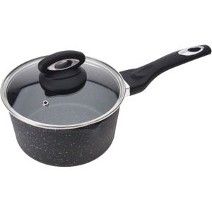 Zwarte steelpannen met glazen deksel 18 cm - Keukenbenodigdheden - Kookbenodigdheden - Koken - Pannen - Sauspannen/juspannen - Aluminium steelpannen