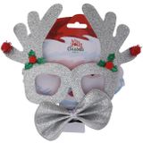 Zilveren kerst feestbril met vlinderstrikje 17 cm Kerstaccessoires - Verkleedbrillen