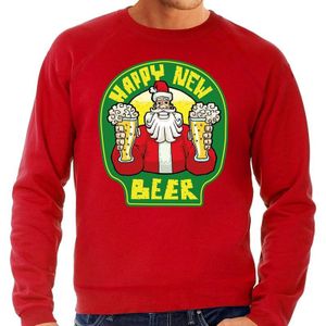 Rode foute kersttrui / sweater proostende Santa happy new beer voor heren - kerst truien