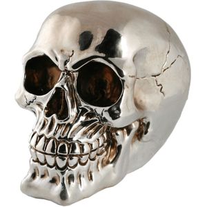 Spaarpot van doodshoofd/Skull - polyresin - 15 cm - Zilver Light - Volwassenen - Spaarpotten