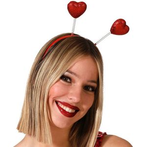 Verkleed diadeem Rode Valentijn hartjes - meisjes/dames - met glitters - Verkleedhoofddeksels