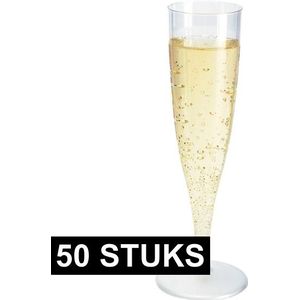 50x Wegwerp plastic doorzichtige champagneglazen/flutes - Champagneglazen