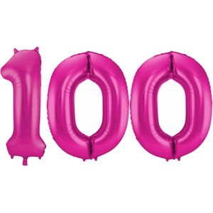 Cijfer ballonnen opblaas - Verjaardag versiering 100 jaar - 85 cm roze - Ballonnen