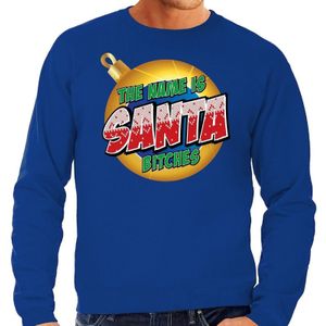 Blauwe foute kersttrui / sweater The name is Santa bitches voor heren - kerst truien