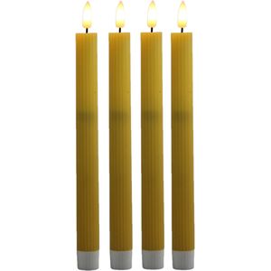 Magic Flame LED dinerkaarsen - geel - 4x stuks - 25,5 cm - timer