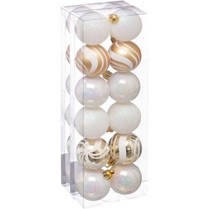 Kerstballen - 24x stuks - parelmoer wit/goud- 4 cm - kunststof - Kerstbal