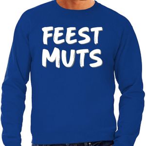 Feest muts sweater / trui blauw met witte letters voor heren - Feesttruien