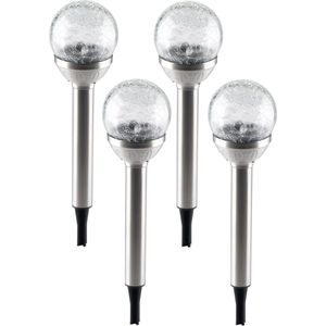 Solar tuinlamp - 4x - glazen bol - op zonne-energie - 25 cm - tuinverlichting - Prikspotjes