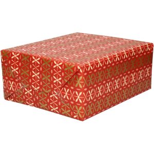 Inpakpapier/cadeaupapier - rood - roze/gouden kruisjes - 200 x 70 cm - Cadeaupapier