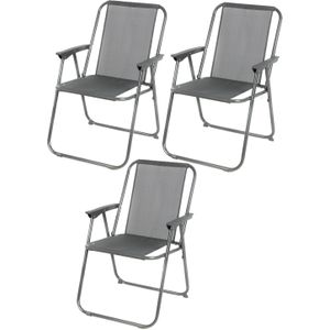 Sunnydays camping/strand stoel - 3x - aluminium - inklapbaar - grijs - L53 x B55 x H75 cm - Campingstoelen
