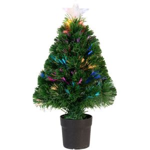 Tweedekans kerstboom - fiber - met verlichting en ster piek - 90 cm - Kunstkerstboom