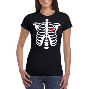Halloween skelet t-shirt zwart dames - Carnavalskostuums