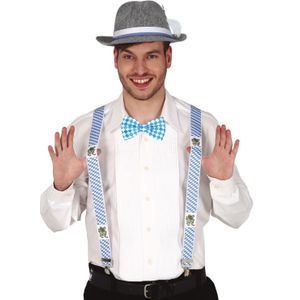 Oktoberfest verkleed set - bretels/vlinderstrikje/hoed - blauw/wit - volwassenen - carnaval - Verkleedattributen