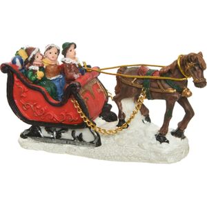 Lumineo Kerstbeeldjes/kerstdorp figuurtjes - slee met paard - 12 cm - Kerstdorpen