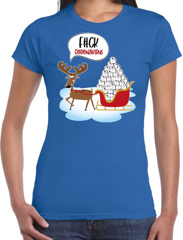 F#ck coronavirus fout Kerstshirt / outfit blauw voor dames - kerst t-shirts