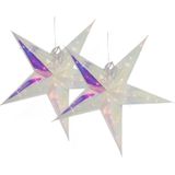 Svenska Living Verlichte kerststerren - 2x - zilver iriserend- 53 cm - op batterij