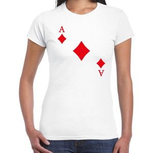 Casino thema verkleed t-shirt dames - ruiten aas - wit - poker t-shirt - Feestshirts