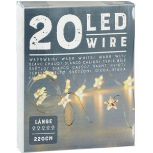 Draadverlichting lichtsnoer met 20 sterren lampjes warm wit op batterij 220 cm - Lichtsnoeren