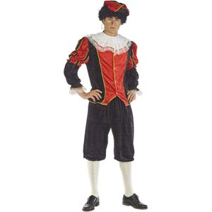 Piet verkleed kostuum 4-delig - zwart/rood - polyester - pietenpak voor volwassenen - Carnavalskostuums