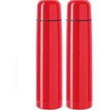 2x RVS thermosflessen/isoleerkannen 1 liter rood - Thermoskan/warmhoudkan