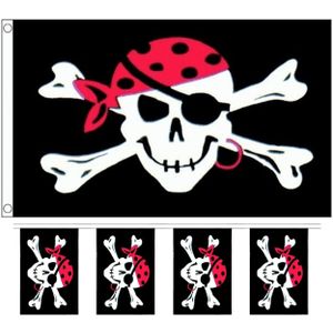 Piraten feest/verjaardag versiering set 1x vlaggenlijn en een piratenvlag 90 x 150 cm - Vlaggenlijnen