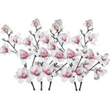 5x Magnolia beverboom kunstbloemen/kunsttakken wit/roze 100 cm - Kunstbloemen