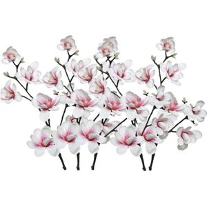 5x Magnolia beverboom kunstbloemen/kunsttakken wit/roze 100 cm - Kunstbloemen