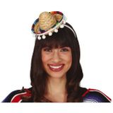Mexicaanse mini Sombrero hoedje op diadeem - carnaval/verkleed accessoires - multi kleuren - stro - Verkleedhoofddeksels