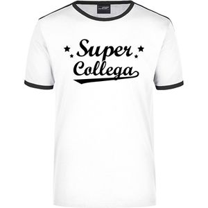 Super collega wit/zwart ringer t-shirt voor heren - Feestshirts