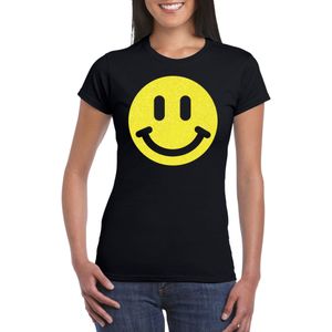 Verkleed T-shirt voor dames - smiley - zwart - carnaval/foute party - feestkleding - Feestshirts