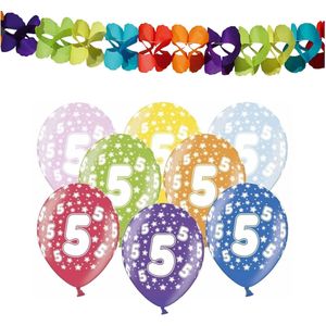 Partydeco 5e jaar verjaardag feestversiering set - Ballonnen en slingers - Feestpakketten