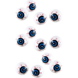 Halloween oogballen - 18x - wit/blauw - 3 cm - kunststof - Feestdecoratievoorwerp
