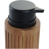 Zeeppompje/zeepdispenser hout look chocolade bruin kunststof 350 ml - Badkamer/keuken zeep dispenser