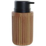 Zeeppompje/zeepdispenser hout look chocolade bruin kunststof 350 ml - Badkamer/keuken zeep dispenser