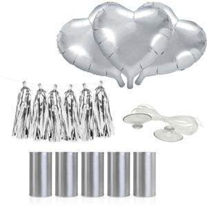 Trouwauto decoratie pakket - Bruiloft - zilver - just married - Feestdecoratievoorwerp