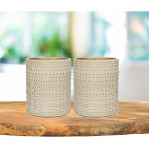 2x stuks luxe theelichthouder/kaarsenhouder - creme wit/goud - glas - D8 x H10 cm - Windlichten