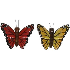 2x magneet hout rode en gele vlinder - Magneten