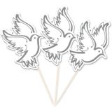 Grote prikkers witte bruiloft/communie duiven 30x stuks - Cocktailprikkers