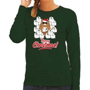 Foute Kerstsweater / outfit met hamsterende kat Merry Christmas groen voor dames - kerst truien