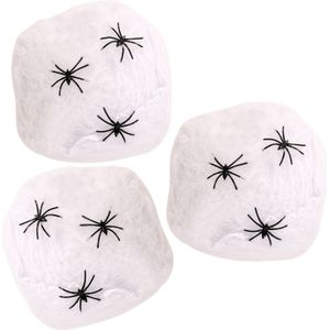 Horror spinnenweb met spinnen - 3x - wit - 20 gr - Halloween decoratie - Feestdecoratievoorwerp