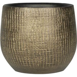 Plantenpot/bloempot in een strakke Modern design look metal goud Dia 18 cm en Hoogte 16 cm - Plantenpotten