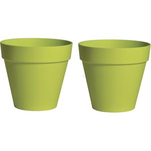 Plantenpot/bloempot - 2x - kunststof - lime groen - binnen en buiten - D20 x H17 cm - Plantenpotten