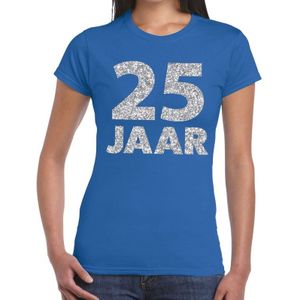 Blauw vijfentwintig jaar verjaardag shirt voor dames met zilveren bedrukking - Feestshirts