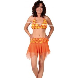 Oranje Hawaii bikini en rokje - Carnavalskostuums