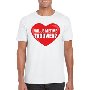 Huwelijksaanzoek t-shirt Wil je met me trouwen wit heren - Feestshirts