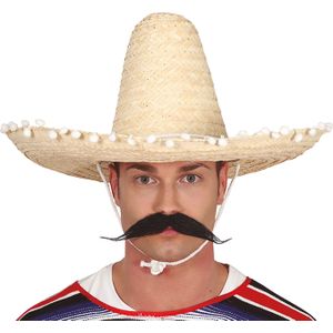 Mexicaanse Sombrero hoed voor heren - carnaval/verkleed accessoires - naturel - met ornamenten - Verkleedhoofddeksels